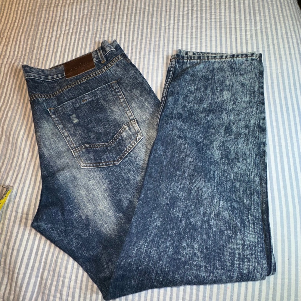 Denim & Rivets Mens Blue Acid Wash Distressed Denim Jeans Size 40‎
